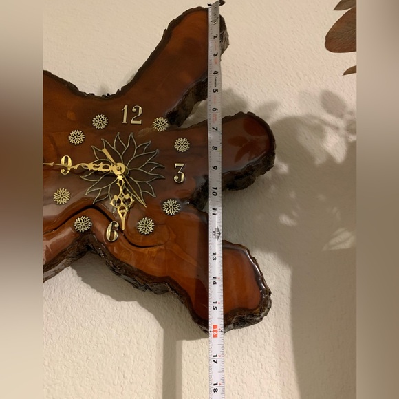 Retro Vintage Burl Wood Live Edge Wall Clock MCM Boho Cabin Lacquered Slab - Picture 7 of 12